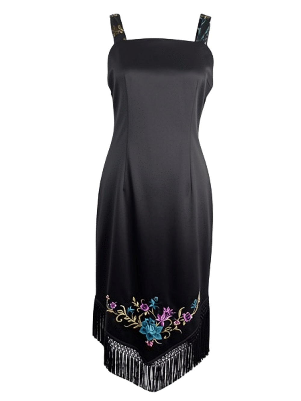 Vintage Y2K Mica Black Embroidered Fringe Dress